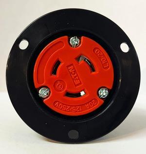 Eaton Arrow Hart AHCL1020FO Color Coded Locking Flanged Outlet, Orange & Black, Ultra Grip, Three-pole, Three-wire 20 Amp 125/250V