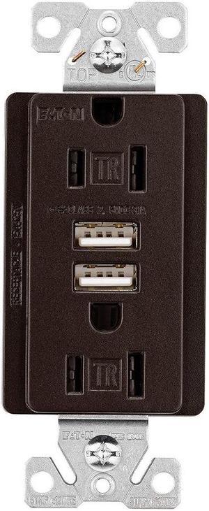 Eaton TR7755RB Combination USB Charger With TR Duplex Receptacle, 125 VAC, 15 Amp, 125V, 3.1A USB-A, Oil Rubbed Bronze Color
