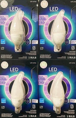 (4 bulbs) GE LIGHTING 39759 LED Candelabra Light Bulb, Frosted, 170 Lumens, 25 watt replacement, candelabra base, Dimmable