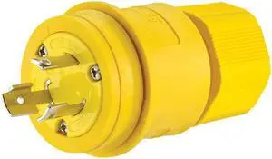 Eaton Arrow Hart 30 Amp Watertight Locking Plug, #18-10 AWG, 125/250V, Yellow, 3-pole, 3-wire, IP67, L1030PW