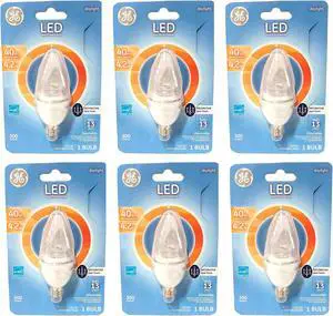 (pack of 6 bulbs) GE 37152 LED Decorative Light Bulb, Candle shape, Candelabra base, Daylight, 4.2 watt LED Light Bulb