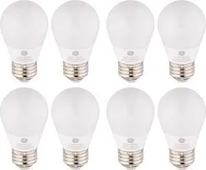 (8 bulbs) GE LED Daylight A15, 40 watt equivalent, 300 lumens, 5000K Daylight A15 Ceiling Fan/Appliance Light Bulb, frosted finish medium base, Dimmable