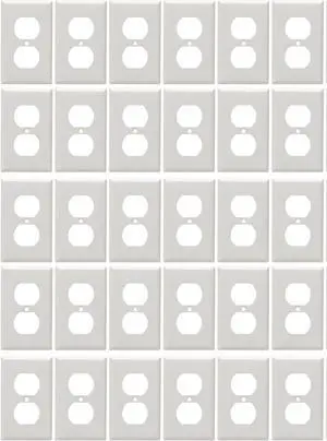 (pack of 30) EATON 2132W-SP-L (White) 1-Gang Standard Duplex Wall Plate, White Thermoset, Single-gang, standard wallplate with matching mounting screw