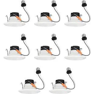(case of 8) Hubbell Prescolite LED Downlight Retrofit Kit, 4 inch round, 3500K, 600 lumens, 9.5 watt, Dimmable Downlight Recessed Light, White trim