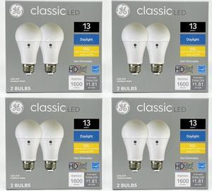 (8 bulbs) GE classic LED A19 Daylight Bulbs, 15 watt, 1600 Lumen, HD Light, Exceptional color contrast and brightness, 100 watt equivalent, LED light bulb