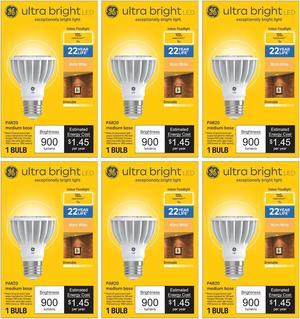 (case of 6) GE ultra bright LED Indoor Floodlight PAR20, 12 watts, 900 lumens, 100 watt replacement, Dimmable, warm white, medium base, exceptionally bright LED light bulb