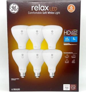 (pack of 6 bulbs) GE Relax LED BR30, 8 watt, 700 lumen, 65-Watt equivalent, Dimmable Soft White Flood Light Bulb