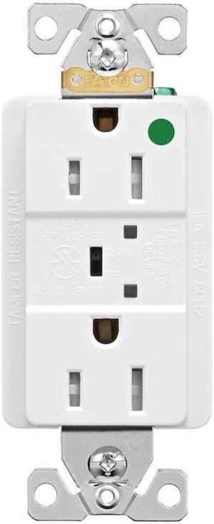 Eaton Wiring TR8262WS 15 Amp Surge Protection Receptacle, White, 2 pole, 3-wire grounding, 125V, Tamper resistant, Hospital Grade, TVSS duplex receptacle