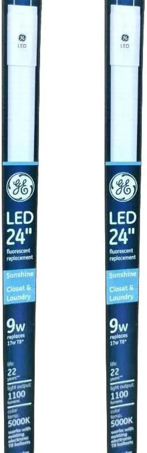(2 tubes) GE 35867 LED tube, 24 inch T8, 5000K Sunshine, 9 watt, 1100 lumens, Plug and Play, 24 inches LED tube replacement for T8 Fluorescent lamp,