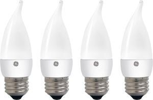 (quantity of 4) GE Lighting 37887 LED Chandelier Bulb with Medium Base, 4-Watt, Soft White, bent tip