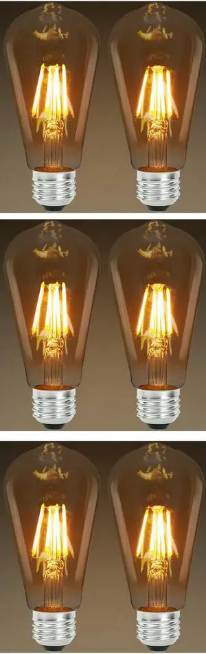 (6 bulbs) Sylvania ST19 Vintage LED 60 watt replacement using only 6 watts,  Antique Amber Glow, 650 lumens, LED light bulb