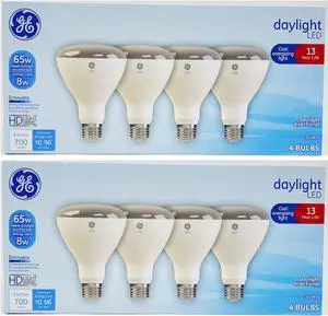 (8 bulbs) GE 43171 LED daylight BR30 8 watt = 65 watt replacement, Dimmable, 700 lumens,