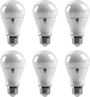 (case of 6) GE 69115 LED A19 Light Bulb, Dimmable, 6 watt, 480 lumens, Medium Base, 2700K Warm White