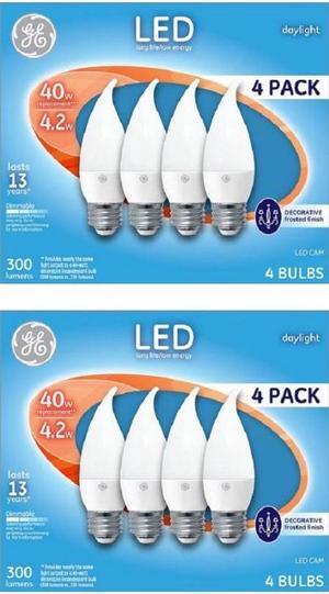 (8 bulbs) GE 40w Led Daylight Medium Base White Decorative Frosted Light Blub