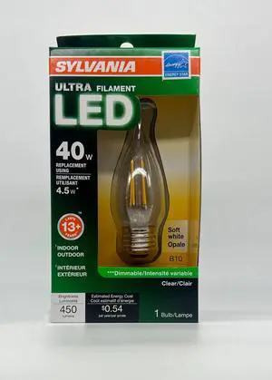 (case of 5) SYLVANIA 79522 Led Ultra Filament 40 watt equivalent, 2700K Decorative LED light bulb