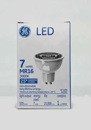 (case of 6) GE 36485 LED MR16 3000k 25 degree narrow flood, 520 lumens, 7 watts
