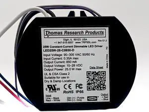 Hubbell Thomas Research Products LED25W-28-C0850-D Constant Current LED Driver, Dimmable, 25 watts, High Power Factor