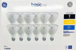(12 pack) GE basic LED BR30 Indoor Floodlight, 8 watt, 700 lumen (65 watt equivalent), soft white, HD Light, Dimmable