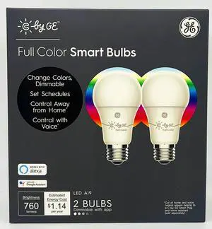 (2 bulbs)GE CYNC Smart LED Light Bulbs, Color Changing, Bluetooth Enabled, Works with Alexa and Google