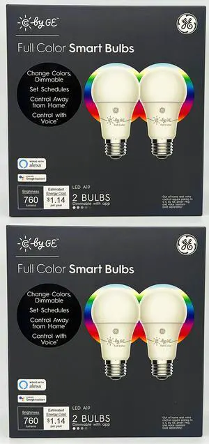 (4 bulbs) GE CYNC Smart LED Light Bulbs, Color Changing, Bluetooth Enabled, Christmas Lights and Holiday Dcor, Works with Alexa and Google