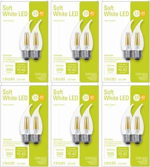 (case of 12 bulbs) GE Lighting Decorative LED Light Bulb, Clear, 3.5 watt, 300 lumen, 2700K warm white, bent tip,  medium base, Dimmable