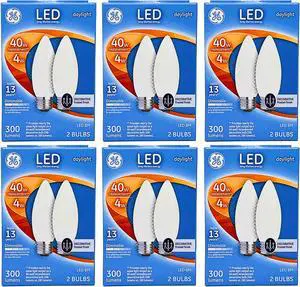 (case of 12 bulbs) Ge 25963 Decorative LED Chandelier bulb, 4 watt, 300 lumen, Daylight, Dimmable, frosted finish, medium base