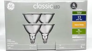 (4 bulbs) GE classic LED PAR38 Floodlight, 15 watt, 1300 lumen, warm white, outdoor wet rated, dimmable, medium base
