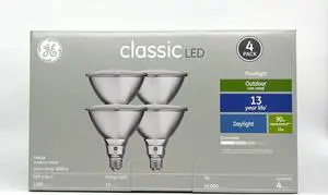 (4 LED bulbs) GE Classic LED PAR38 FloodLight, Daylight, 15 watts, 1300 lumens, Dimmable, 5000K Color Temp, Medium Base, Suitable for Outdoor Use, Medium base