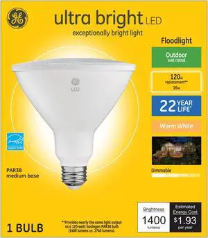 GE Lighting Ultra Bright Warm White 120W Replacement LED Outdoor Floodlight PAR38 Light Bulb (1-Pack), (93128216)