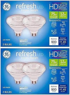 (pack of 4) GE Lighting refresh LED PAR30, 12 watt, Daylight 5000K, 900 lumens, Dimmable LED Light Bulb