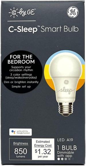 GE LED A19 Smart Bulb, C by GE, Sleep Smart Bulb, 3 color settings, 11 watts, 850 lumens, works with google assistant