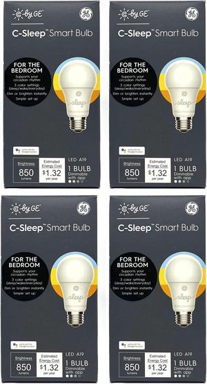 (case of 4) GE LED A19 Smart Bulb, C by GE, Sleep Smart Bulb, 3 color settings, 11 watts, 850 lumens, works with google assistant