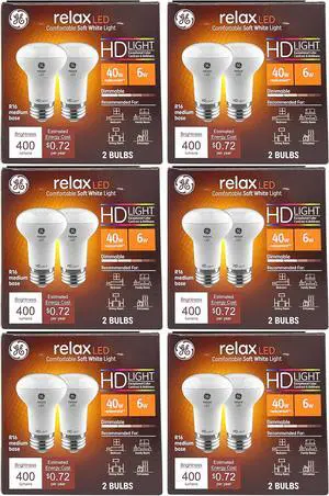 (case of 12 bulbs) GE relax LED R16 Light Bulb, 6 watt, 400 lumens, Dimmable, HD Light, exceptional contrast and brightness, comfortable soft white light, 2700K