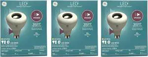 (case of 3) GE Lighting LED+ Speaker Indoor Floodlight Bulb, Soft White, Bluetooth Speaker, No App or Wi-Fi Required, Remote Included, BR30 Indoor Floodlight Bulb (1 Pack)