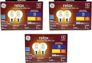 (6 bulbs) GE relax LED G16.5 Light Bulb, 4.5 watts, 360 lumens, Dimmable, Soft White 2700K, Medium Base, 40 watt equivalent, LED Globe G16.5