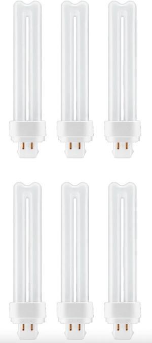 (6 bulbs) GE Lighting Bright White 26 watt Plug-in CFL, G24q-3 base, 6.4 inch, F26DX 3500K, 1800 lumen, compact fluorescent light bulb