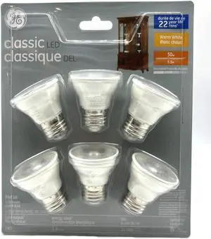 (pack of 6 bulbs) GE classic LED PAR16, 5.5 watts, 385 lumens, medium base, Warm White 2700K, Dimmable LED Light Bulb