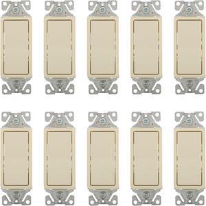 (case of 10) Eaton Wiring 15 Amp 3-Way Rocker Switch, Auto Ground, Almond Eaton Wiring 7503-9A
