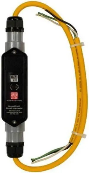 Eaton GFI12M1NN portable GFCI, Watertight, field wireable, 20A, #12 AWG, 2' (0.61m) cord length, Polycarbonate, Flying leads plug type, Manual reset, 120V, 4X 669620