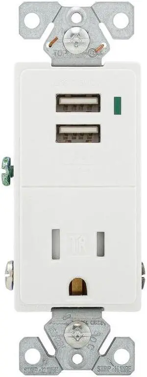 Eaton Wiring Devices TR7740W-BOX 15 Amp 125 VAC 2-Pole 3-Wire NEMA 5-15R White Combination USB Charger with Receptacle