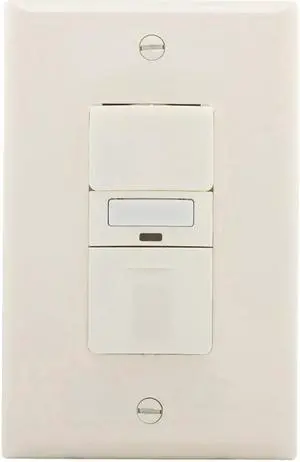 Eaton VS310U-LA Vacancy sensor switch with LED nightlight, 120V, wire leads, light almond, 1 pole, 3-way, Light Almond