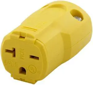 Eaton Arrow Hart AH5469Y quick grip straight blade connector, #16-#12 AWG, 20A, Industrial, 250V, back wire, Yellow Nylon, Brass, 6-20R, two pole three wire, grounding