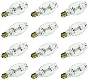 (case of 12) GE 40201 Metal Halide HID Light Bulb (enclosed fixtures only), MVR400/HOR/BT28, 400 watts, 37000 lumens, BT28 High Intensity Discharge, 4200K Cool White, MultiVapor Quartz Lamp