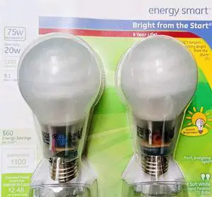 (2 bulbs) GE 71054 Compact Fluorescent 75 watt equivalent energy smart light bulb, 1100 lumens, CFL