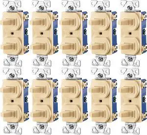 (case of 10) EATON Wiring 275V-BOX 15-Amp 120/277-volt Commercial Grade Combination Single Pole Toggle Switch and 3-Way Switch, Ivory