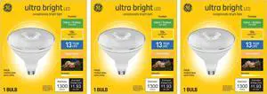 (case of 3) GE ultra bright LED PAR38, 16 watts, 1300 lumens, Dimmable, Indoor and Outdoor rated, Warm White 3000K, Medium base, UltraBright LED Light Bulb