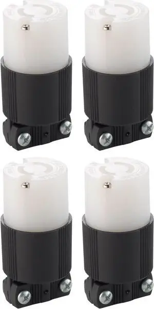 (case of 4) EATON Wiring CWL220C-C1 Safety Grip Connector, 20 Amp 250V, NEMA L2-20 , Black & White