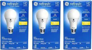 (case of 3) GE refresh LED 3 way A21, Energetic Daylight, 5,13,19 watt, 500,1260,1800 lumens, 3-way LED Light Bulb, Medium base, HD Light