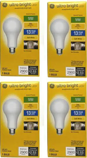 (case of 4) GE ultra bright LED A21, 21 watt, 2900 lumens, Soft White, Outdoor, Non-Dimmable LED ultrabright Light bulb