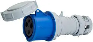 Eaton Arrow Heart Pin and Sleeve Connector, AH360C6W,  60A, 250V, 2 Pole, 3 Wire, Watertight, Blue, IEC 309